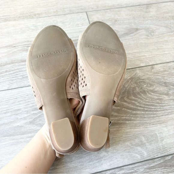 Franco Sarto Mandi Beige Caged Peep Toe Ankle Buckle Slingback Sandal Heels - Picture 13 of 14